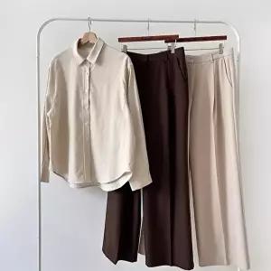 [옷자락]여자 찰랑 원턱 하이웨이스트 와이드 슬랙스