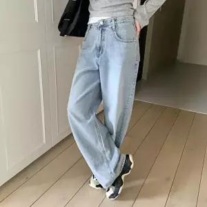 [옷자락]여자 하이웨이스트 루즈핏 아이스 워싱 데님