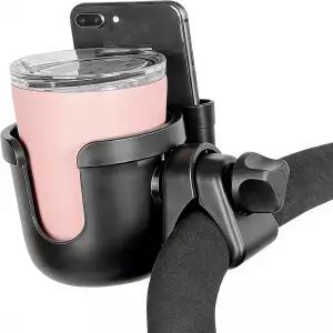 휴대폰 홀더가 있는 휠체어 컵 360 회전식 조절 가능한 워커 유모차 액세서리용 접이식 및 롤링 노인 맞는