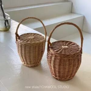 라탄 버킷백 장바구니 원통가방 비치백 대나무 짚가방 피크닉백 핸드메이드