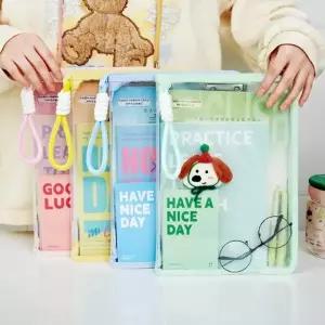 A4파일 컬러 보조가방 클리어 파일북 스트랩 지퍼 파일케이스 학원가방