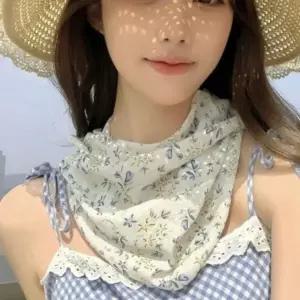 여성 여름 페이스 커버 스카프 꽃무늬 쉬폰 베일 마스크