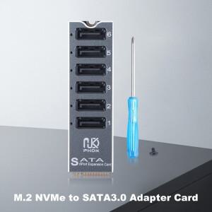 M.2 NVMe-6포트 SATA 3.0 확장 카드(스마트 호환 표시등 포함) M.2-SATA 라이저 카드 ASM1166 칩(데스크탑