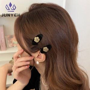 동백나무 벨벳 머리핀 사이드 클립 스타일 여성용 머리 쌍 덕빌 햅번 헤어 작은 앞머리 1 액세서리 장식
