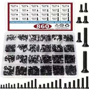 860개 소형 컴퓨터 나사 모음 M1 드라이브 SSD 안경 C PC 노트북 및 M2 M3 작은 7 4 하드 2 검정색 키트