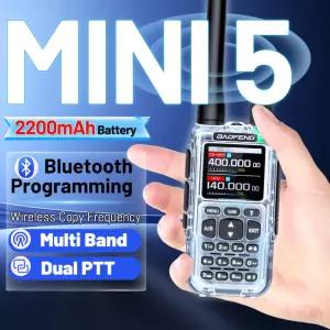 바오펑 미니 5 무전기 에어밴드 UHF/VHF 장거리 듀얼 PTT 블루투스 프로그래밍 타입-C 캠핑 햄 라디오