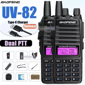 바오펑 UV-82 무전기 5/8W 트라이파워 FM 라디오 타입-C 충전기 듀얼 PTT 밴드 VHF/UHF 양방향 위장 사냥용