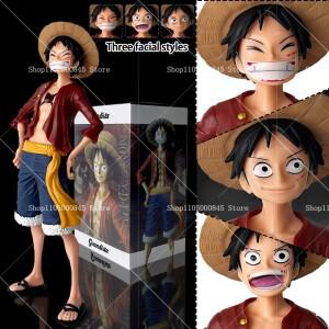 28cm 원피스 몽키 D 루피 애니메이션 피규어 장난감 자신감 넘치는 웃는 세 가지 형태의 얼굴 교체 액션 PV