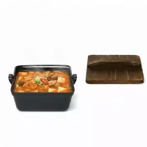 [하프클럽/브이와이]무쇠 캠핑 사각 샤브샤브냄비 나무뚜껑 세트 소