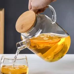 내열 유리 차주전자 대나무캡 1.6L 티포트 유리병