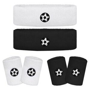 6Pcs 스웨트밴드 세트 스포츠, 축구/농구 헤드밴드 및 손목밴드 - 2개와 4개, 스포츠 운동, 땀 흡수 탄력성을 위한 블랙 앤 화이트 테리 천 남성