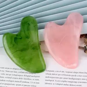 괄사 수지 Gua Sha 마사지 보드 페이스 로즈 핑크 Guasha 플레이트 옥 스크레이퍼 도구 넥 백 바디