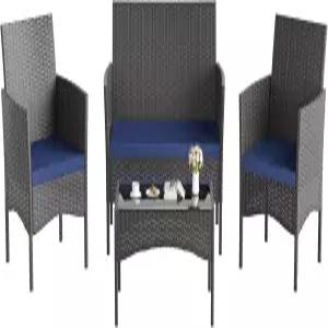 쿨라빅 4피스 야외 파티오 가구 세트 PE 위커 라탄 의자 정원 대화 잔디 수영장 또는 뒷마당을 위한