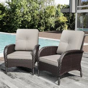 조이사이드 위커 파티오 의자 세트 2개 두꺼운 쿠션이 있는 라탄 야외 가구 높은 등받이 깊은 좌석 넓은