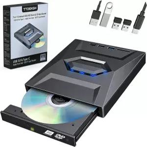 TTDEKGH 7-in-1 외장 USB DVD 드라이브 및 블루레이 플레이어 3.0 Type-C 휴대용 Bd/DVD/CD ROM 버너