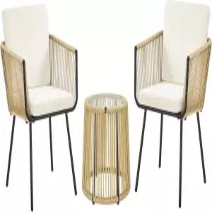 야히텍 3피스 파티오 라탄 비스트로 세트 야외 전천후 PE 위커 대화 가구 의자 2개와 강화 유리 테이블 및