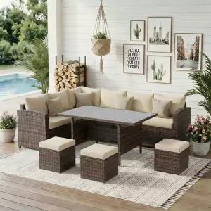 위스테리아 레인 파티오 가구 세트 식탁과 의자가 있는 7피스 야외 다이닝 섹션 소파 오스만 코트디부아르
