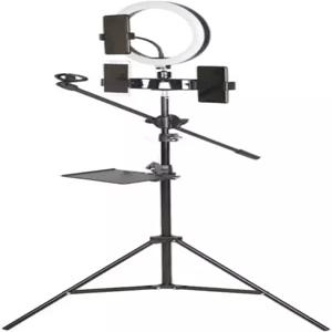 마이크 크로스바 트레이 수납 랙이 있는 라이브 스트리밍 스탠드 바닥 채우기 조명 사진 찍기