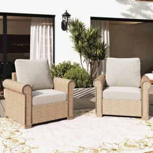 선샤인 밸리 파티오 가구 세트 2개 5.5인치 두꺼운 방수 쿠션이 있는 라탄 야외 의자 정원 뒷마당 데크용