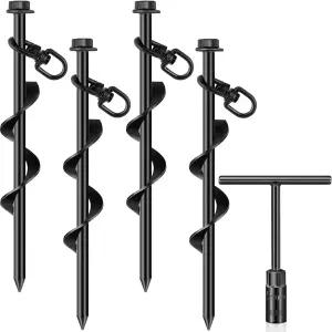 히붐 4개 접지 앵커 T 핸들 육각 렌치 트램펄린 후크 키트 내 나사 캠핑 텐트 자동차 포트 캐노피용 풍선