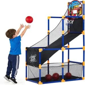 4개의 공이 있는 농구 아케이드 게임 세트 실내 및 실외 후프와 다트 높이 조절이 가능한 스포츠 장난감