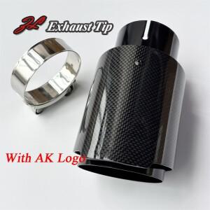 [호환품]고 자동차 배기 팁 유광 카본 파이버 블랙 스테인리스 스틸 AK 로고 파이프 (아크라포비치용) 1개