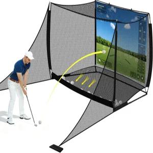 10x8FT 골프 연습용 네트 2개의 사이드 배리어가 있는 야외 실내 HD 임팩트 스크린 키트로 치는 백야드