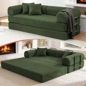 KSTNLUXQ 79인치 코듀로이 소파 침대 베개 2개가 있는 박스 안의 뼈 없는 고밀도 폼 4-in-1 접이식 이불