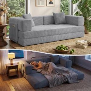 팬시파이어 78.8인치 컨버터블 소파 침대 팔걸이 베개 거실용 4-in-1 모듈형 코듀로이 뼈 없는 조립 없음