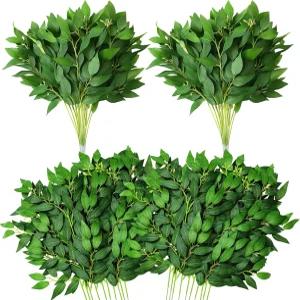 선칼라 15개 인조 이탈리아 러스커스 그리너리 스템 55cm 21.6인치 가짜 잎 화환 가지 실크 DIY 웨딩 아치
