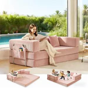 기어리비 접이식 소파 침대 컨버터블 코듀로이 킹 사이즈 바닥 침목 4-in-1 DIY 조합 모듈형 이불 라운지