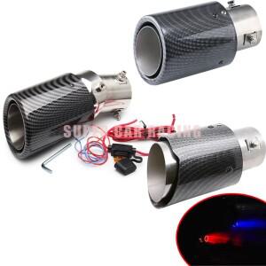 [호환품]JMD 범용 자동차 LED 배기 머플러 팁 탄소 섬유  단일 배출구 파이프 테일 스로트 레드 블루 라이