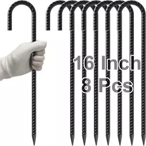 VVOKGO 철근 스테이킹 16인치 J 훅 헤비 듀티 체인 링크 펜스 8개의 금속 롱 텐트 스파이크로 와이어 펜싱