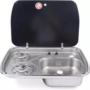 2 LPG 버너 싱크 콤보 600x445x145mm 보트 카라반 RV 캠핑카 레인지 홉 및 스테인리스 스틸 이중 야외 주방
