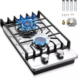 2 버너 프로판 스토브 히브세 12인치 쿡탑 내장 레인지 NG/LPG 컨버터블 스테인리스 스틸 주방 아파트 실외