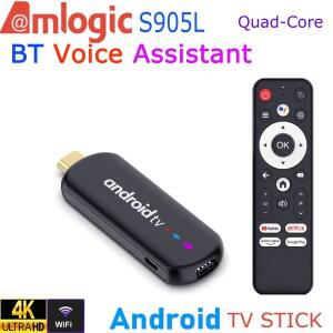 안드로이드 TV 스틱 암로직 S905L 쿼드 코어 4K 와이파이 블루투스 음성 어시스턴트 리모컨 미디어 플레이