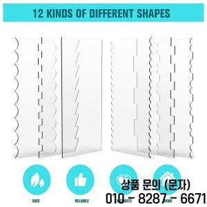 케이크 스크레이퍼 세트 아크릴 가장자리 스무더 도구 11 가지 패턴 장식 윤곽 줄무늬 6 개