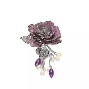 여성브로치 하이엔드 우아한 보라색 장미꽃 브로치 진주 자수정 코사지 심쿵해외구매