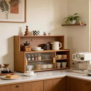 그릇장 수납장 원목 레트로 주방 찬장 컵보드 식기 유리 진열 캐비닛 찻장