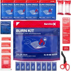 티트리 오일이 함유된 SurvivX 드레싱 키트 - 하이드로겔 패드 쿨링 젤 비접착 및 거즈 즉각적인 냉각 진정