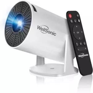 WellSonic 미니 프로젝터 지원 TV 스틱 200 Ansi 실외 WIFI 및 블루투스 포함 자동 키스톤 보정 180 회전