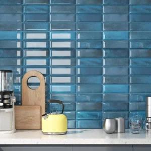 디토크 서브웨이 타일 백스플래시 블루 키친 12인치 x12 15개 PCS 렌터 친화적인 필 앤 스틱
