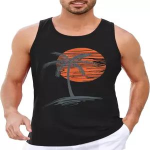 남성용 민소매 탱크탑 운동화 체육관 셔츠 야자수 빈티지 스타일 티셔츠