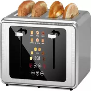 터치스크린 토스터 4조각 사운드 스크린 오프 기능이 있는 스마트 디지털 타이머 6가지 빵 종류 및 그늘