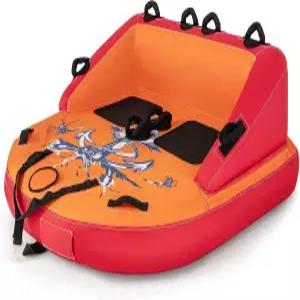 보트용 GYMAX 견인 튜브 수상 스포츠용 2/3인용 풍선 EVA 시트 패드가 있는 듀얼 토우 포인트 풀 900D