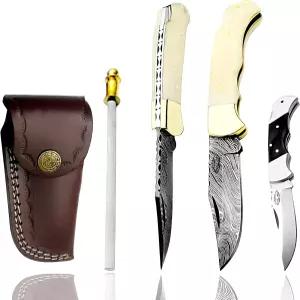 Best.Buy.Damascus1 얼티밋 접이식 나이프 블루 우드 포켓 컴팩트 다마스쿠스 - 야외 생존 캠핑 및 일상