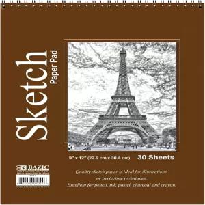 BAZIC 제품 나선형 스케치 패드 9인치 x 12인치 30장 수