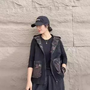 청 캐주얼 봄 여자조끼 조끼 후드 나시 민소매 원템1