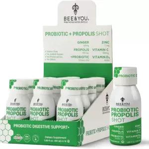 비 앤 유 프로폴리스 면역 주사 프로바이오틱스 비타민 C D3 아연 생강 지원 장 소화 생체 활성 1.69 Fl oz