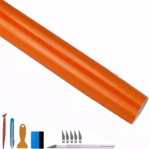 LZLRUN 고광택 비닐 리얼리스틱 페인트 랩 롤 자동차 스티커 필름 데칼 버블 프리 설치 도구 세트(오렌지